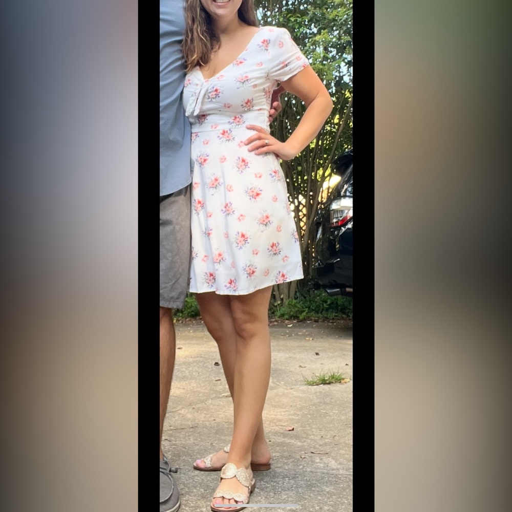 Abercrombie White Pink Grandma Floral Tie Front Mini Dress Cottage Core Preppy
